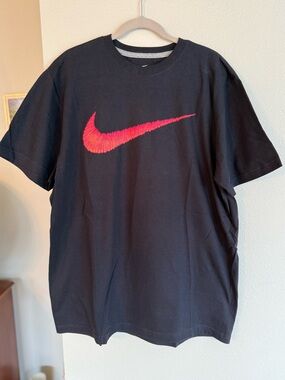 Nike Black Tee with White Interior Swoosh and Label Print